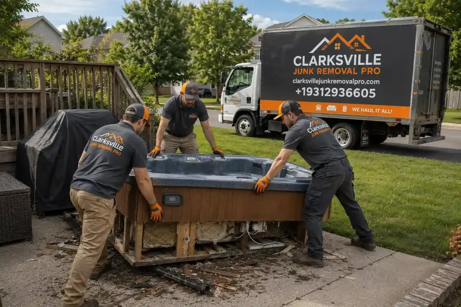 Professional hot tub removal crew removing an old spa in Clarksville TN
