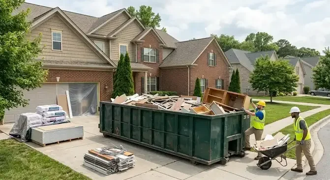 Roll-off dumpster being used during a home renovation project in Clarksville.